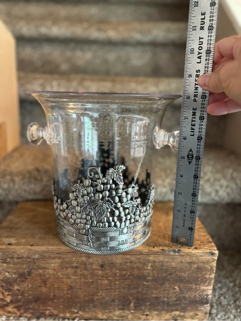 Ice Bucket with Ornate Silver Grape Motif